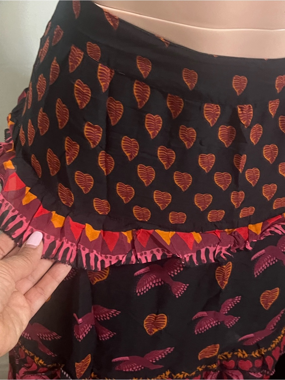 FARM RIO Women's Black & Pink Tiered Maxi Skirt - Picture 8 of 15